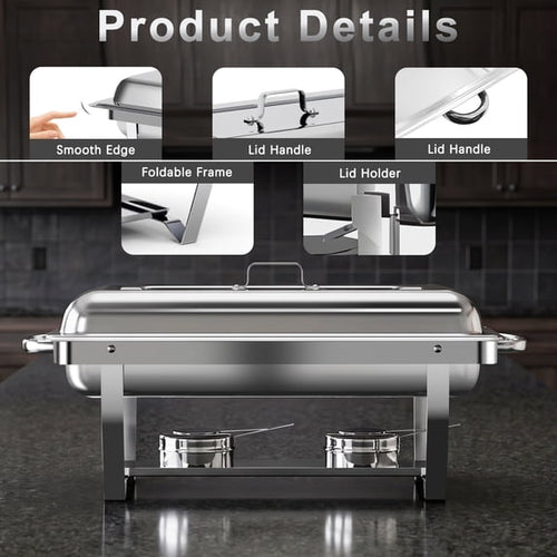 Vaparinckl Chafing Dishes for Buffet Set 4 Pack, Stainless Steel Catering Chafer, Buffet Server Food Warmer with Lids for Parties, Events, Wedding, Camping, Family Dinner