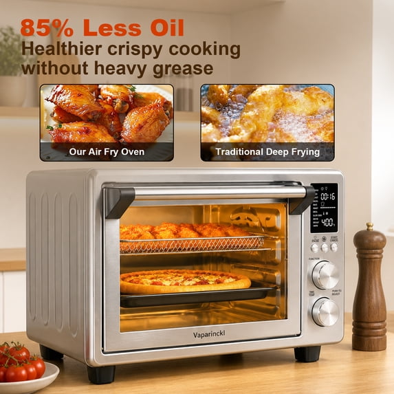 Vaparinckl 26.5QT Air Fryer Toaster Oven, Digital Control with 11-in-1 Multifunction Countertop, Clear-Viewing Window, Oil-Less 1500W, Stainless Steel